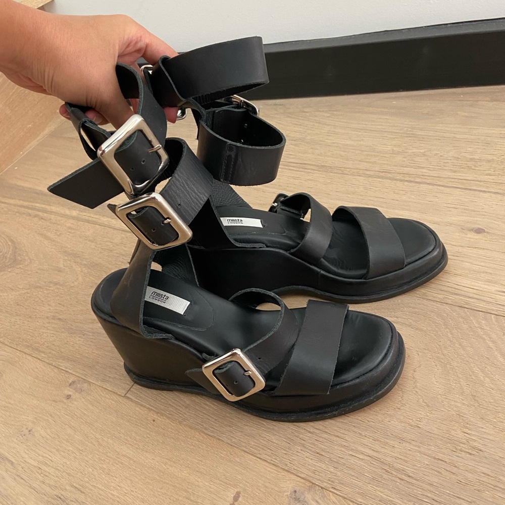 Miista Leather Strappy Wedge